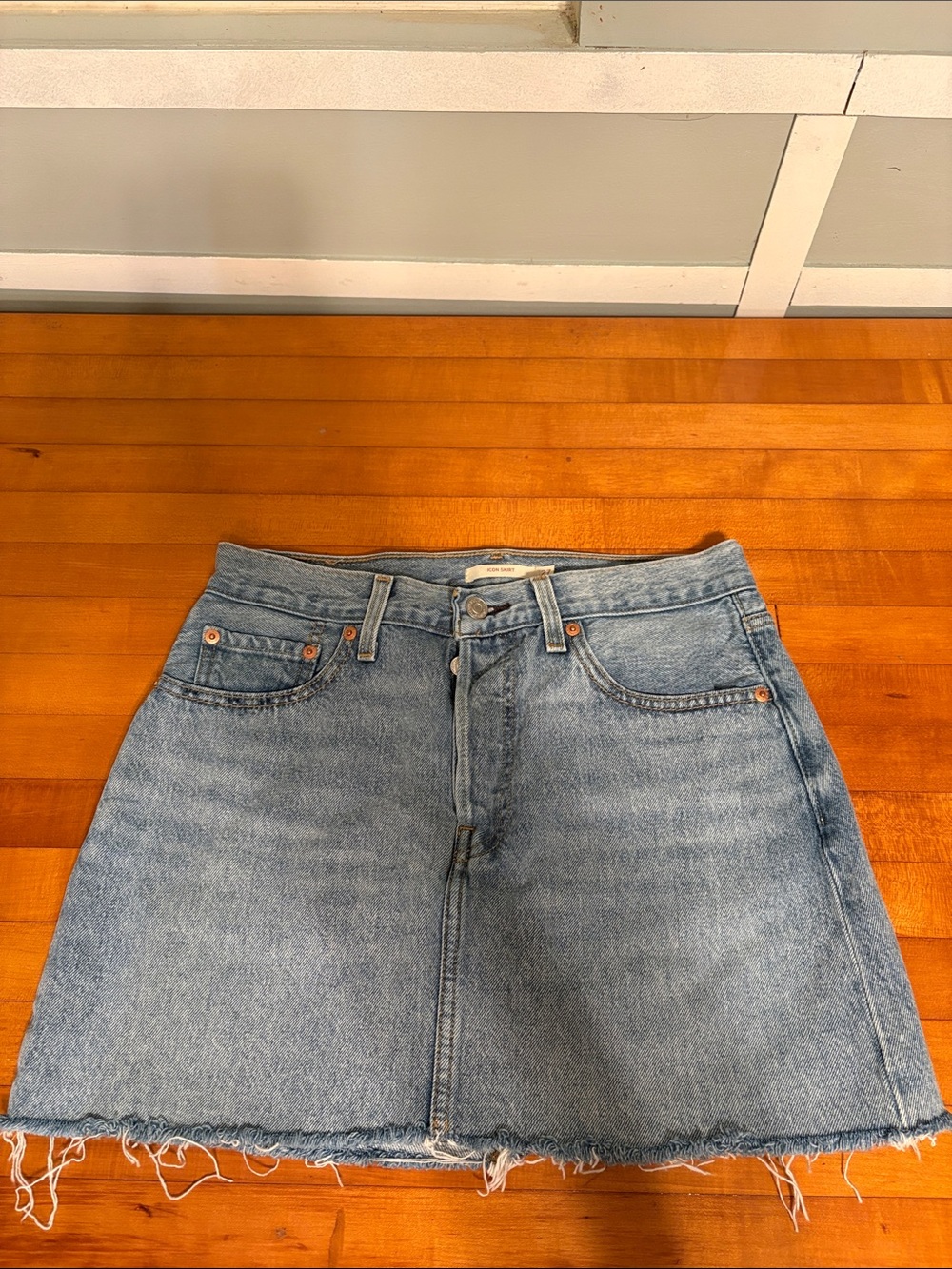 Levi's Light Blue Denim Mini Skirt with Frayed Hem